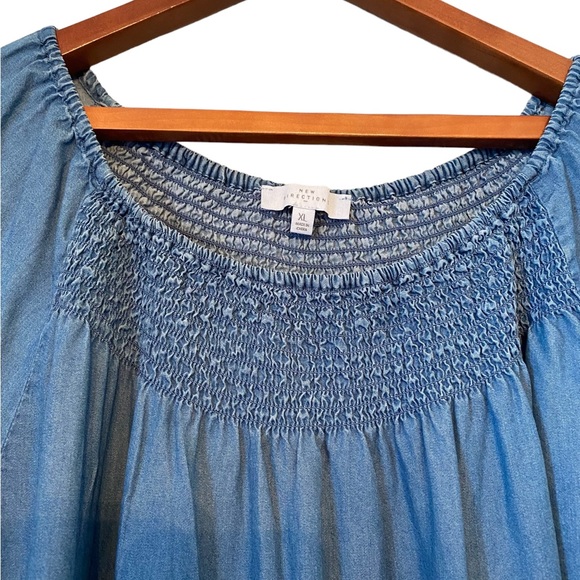 New Directions Denim 3/4 Sleeves Dress with Smocking - Picture 5 of 16